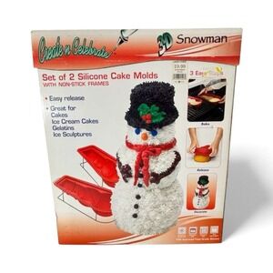 3-D SNOWMAN Silicone CAKE MOLDS PANS Non-Stick Frames NEW Gelatin ICE SNOW